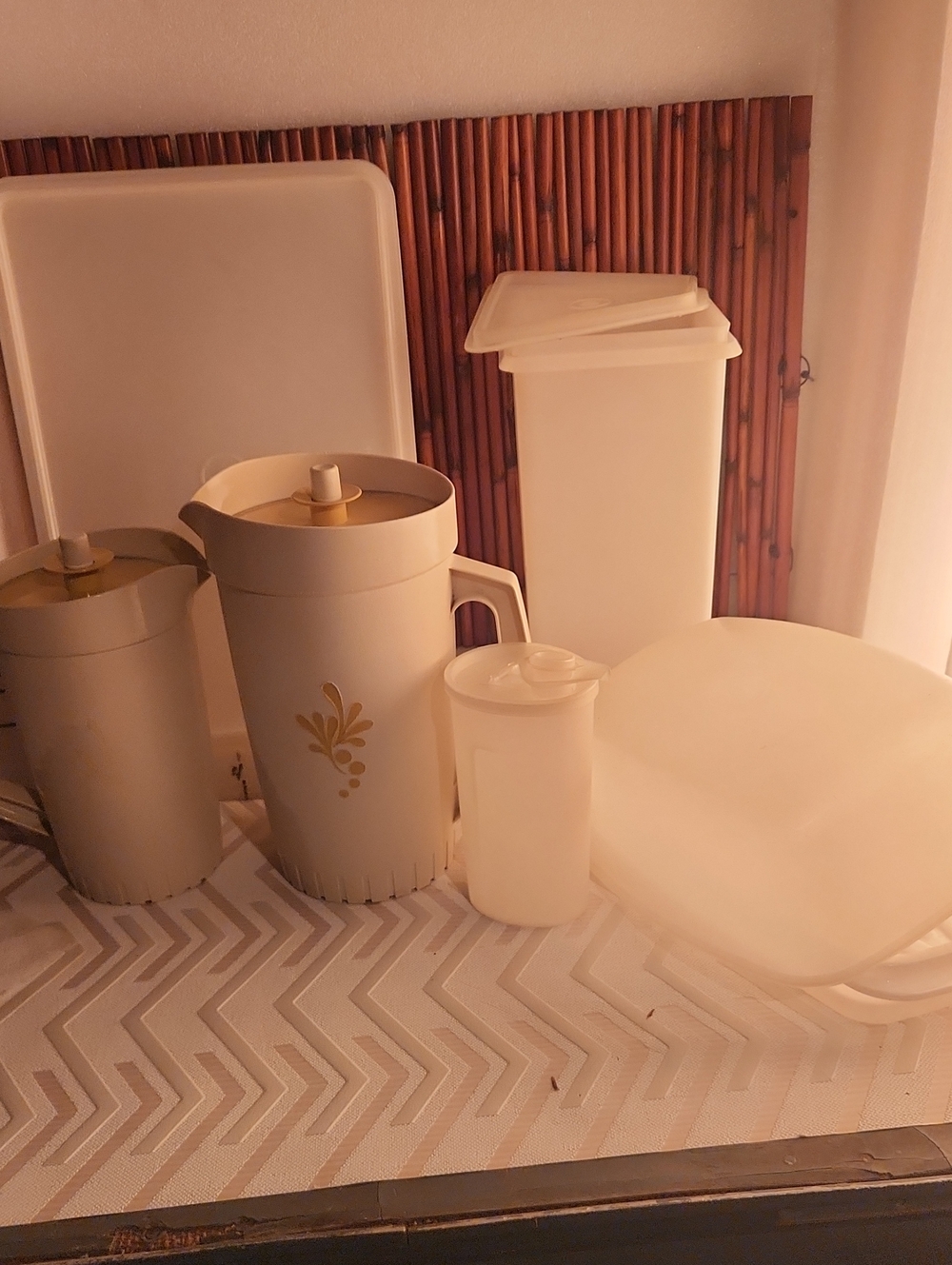 Tupperware Cream Plastic Pitchers and Storage Set